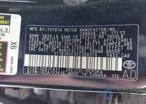 2014 Toyota Corolla L z USA, uszkodzony, nr VIN 2T1BURHEXEC068076